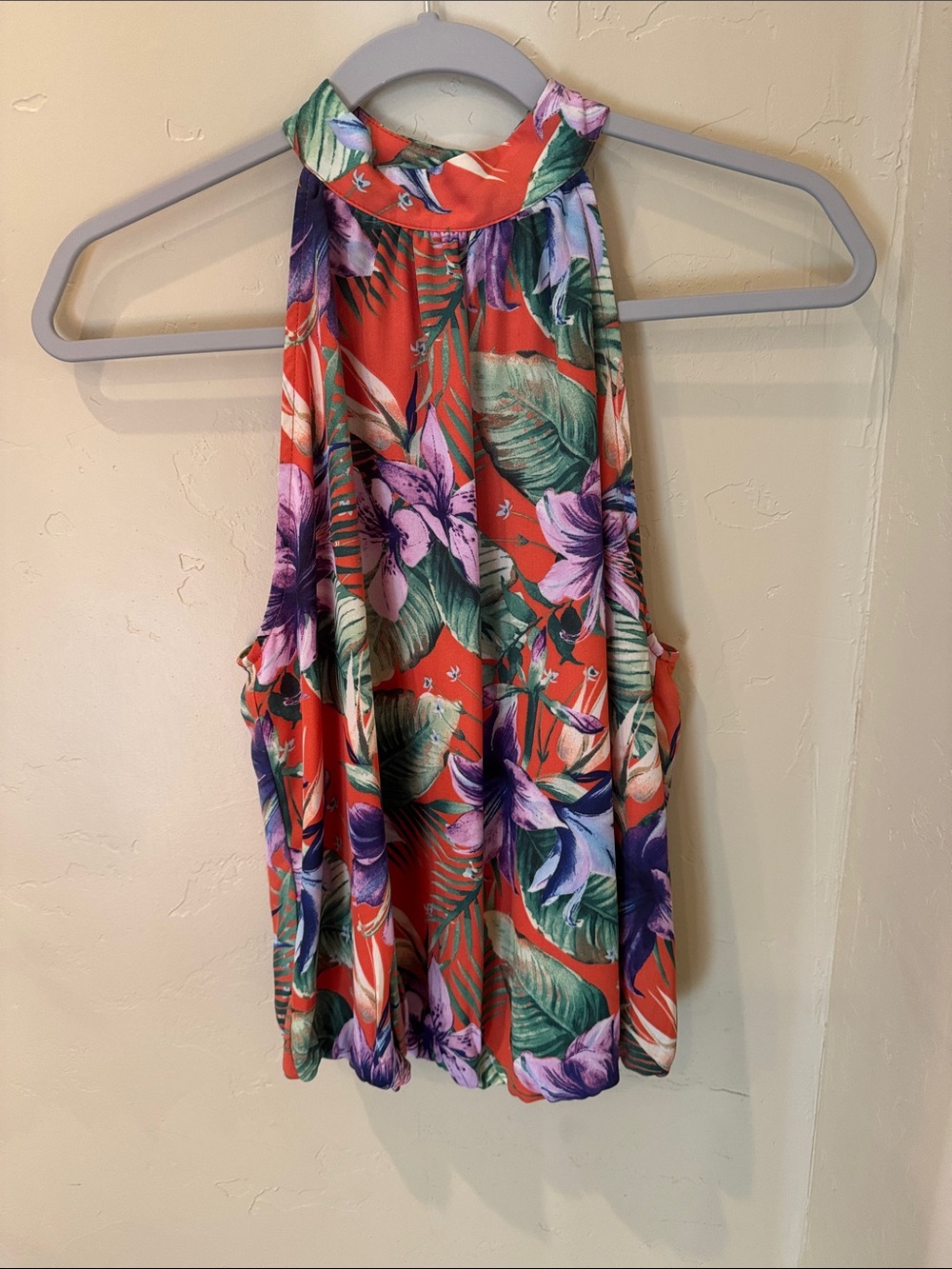 Rachel Zoe Coral Tropical Halter Floral Top